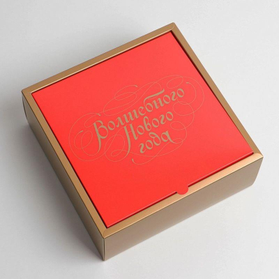 Коробка подарочная новогодняя квадратная 25х25х10см складная 'Волшебного Нового года'