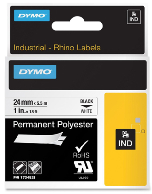 Картридж ленточный Dymo® Rhino 24мм х5.5м полиэстер от -40° до 150°С черный шрифт/белый фон