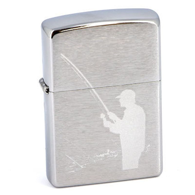 Зажигалка бензиновая Zippo Classic 'Fisherman' с покрытием Brushed Chrome серебристая