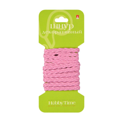 Шнур декоративный из экокожи плетеный Hobby Time плоский 4мм х1.5м розовый светлый