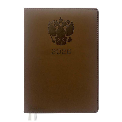 Ежедневник 2026 A5 deVENTE 'Emblem' 336стр тонированный блок твердая обложка искусственная кожа коричневый