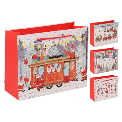 Пакет подарочный новогодний 24х19х10см 'Новогодние забавы' 4 дизайна