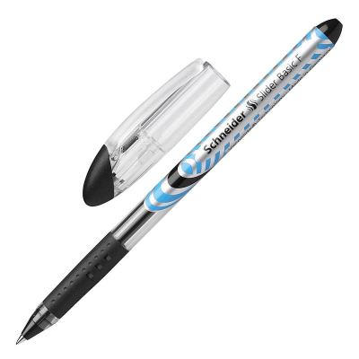 Ручка шариковая Schneider 0.8мм Slider Basic F с резиновой манжетой одноразовая черная