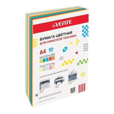 Бумага цветная Mix A4 deVENTE  80г Яркие цвета/Пастельные цвета  10цв х50л