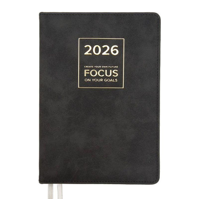 Ежедневник 2026 A5 deVENTE 'Saltos' 336стр тонированный блок твердая обложка искусственная замша черный