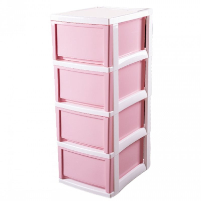 Комод СТАММ&nbsp;&nbsp;4 отделения 32х88х42см пластиковый на роликах белый ящики розовые