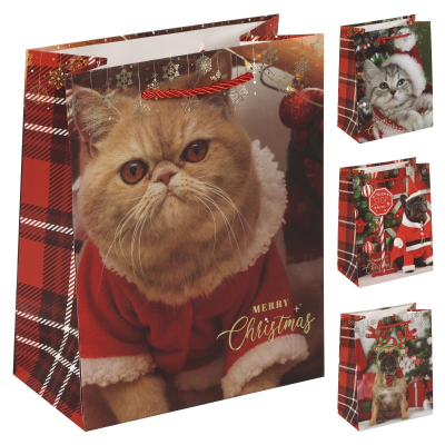 Пакет подарочный новогодний 18х23х10см 'Новогодние животные' 4 дизайна