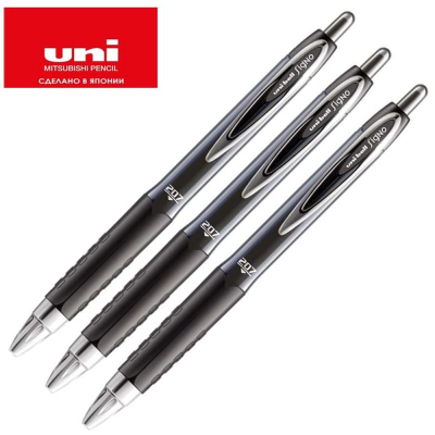 Ручка гелевая автоматическая Uni-Ball 0.7мм 'Signo' с резиновой манжетой черная 3шт в блистере