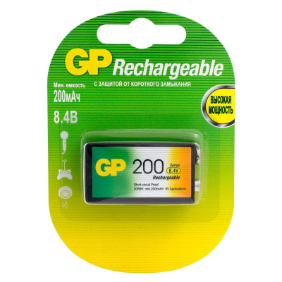 Аккумулятор GP&nbsp;&nbsp;8.4V 6LR61/Крона&nbsp;&nbsp;200mAh NiMH в блистере