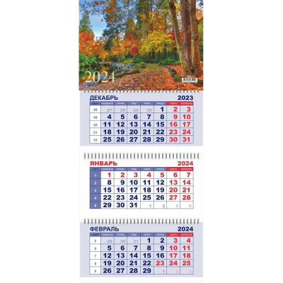 Календарь настенный 2024 квартальный 3-блочный 29х65см Lamark 'Краски осени' на гребне
