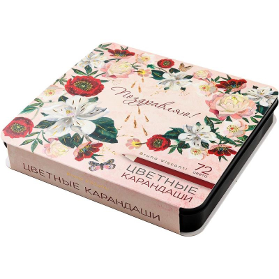 Карандаши  72цв BrunoVisconti® 'Flora' Пионы пластиковые в металлической коробке
