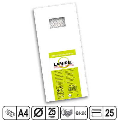 Пружина пластиковая Lamirel 25мм 151-200 листов белая  25шт