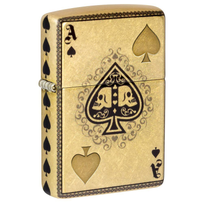 Зажигалка бензиновая Zippo Classic 'Ace of Skulls' с покрытием 540 Fusion + Tumbled Brass™