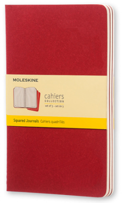 Записная книжка A5  40л клетка Moleskine® Cahier Large 3шт обложка с карманом красная