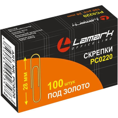 Скрепки 28мм&nbsp;&nbsp;100шт Lamark омедненные в картонной коробке