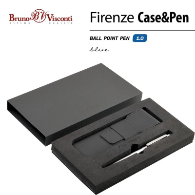Ручка шариковая BrunoVisconti® 'Firenze' 1.0мм металлический Soft touch корпус серебристый +чехол из экокожи синие чернила