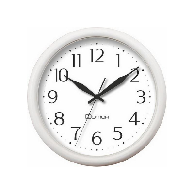 Часы настенные Салют Классика d-24см белый циферблат черные стрелки белый обод плавный ход серия 'Фотон'
