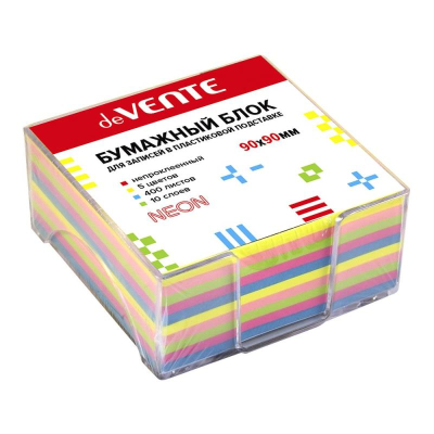 Куб для записей в боксе цветной 9.0х9.0х4.5см deVENTE 'Неон'  80г/м²  прозрачный бокс