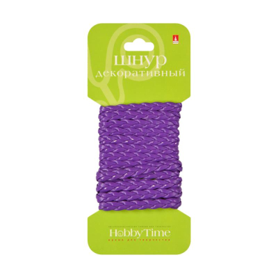 Шнур декоративный из экокожи плетеный Hobby Time плоский 4мм х1.5м фиолетовый