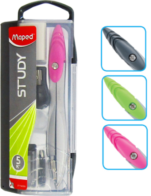 Готовальня&nbsp;&nbsp;5 предметов Maped Study с футляром-линейкой цвета ассорти