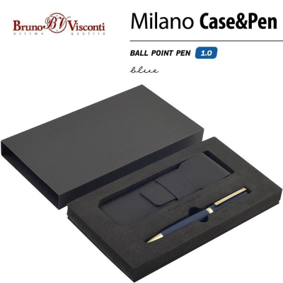 Ручка шариковая BrunoVisconti® 'Milano' 1.0мм металлический Soft touch корпус синий/золото +чехол