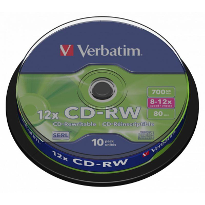 Диск CD-RW 700Mb 12X Verbatim  10шт Cake box