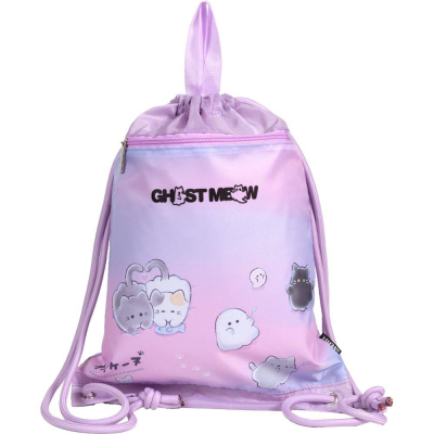 Сумка для сменки deVENTE 33x46см с карманом на молнии плотный полиэстер 'Ghost Meow' сиреневая