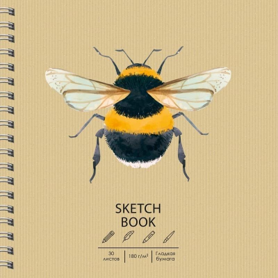 Блокнот для набросков Paper Art Sketch Book 19х19см 180г  30л на гребне картонная крафт обложка 'Bee'