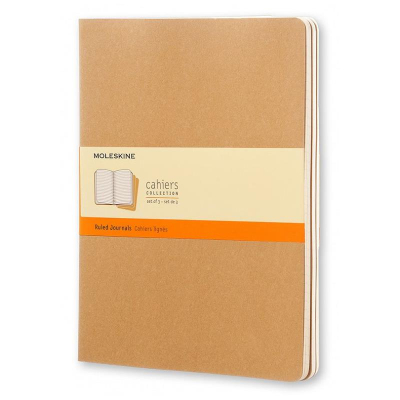 Записная книжка A4-  60л линейка Moleskine® Cahier XLarge 3шт картонная обложка бежевая