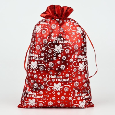 Мешок подарочный новогодний 20х30см парча 'Снежинки' красный