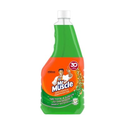 Средство для стекол и зеркал с нашатырным спиртом 'Мистер Мускул'  500мл запасной блок ассорти