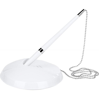 Ручка шариковая на подставке Beifa 0.7мм с хромированной цепочкой белая подставка