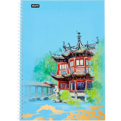 Тетрадь A4  96л клетка на гребне Attache Selection картонная глянцевая обложка Travel 'China'