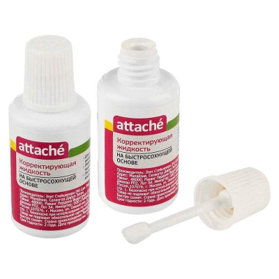 Корректирующая жидкость 20мл Attache быстросохнущая с поролоновой кисточкой