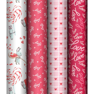 Бумага упаковочная глянцевая MESHU&nbsp;&nbsp;70х100см 'Love'&nbsp;&nbsp;4 дизайна ассорти