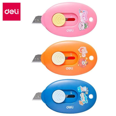 Нож макетный Мини&nbsp;&nbsp;9мм Deli пластиковый корпус с возвратной пружиной 3 цвета ассорти в блистере