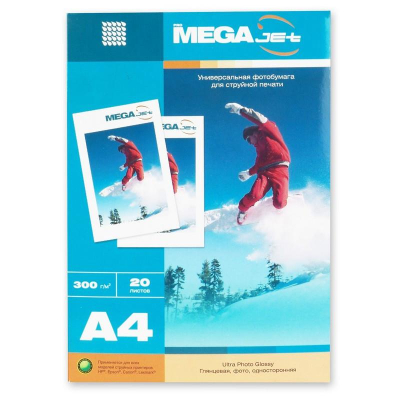 Бумага фото струйная A4&nbsp;&nbsp;300г&nbsp;&nbsp;20л ProMEGA jet Ultra Photo глянцевая 4 800dpi