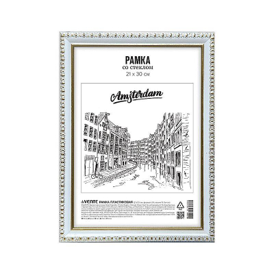Рамка информационная A4&nbsp;&nbsp;21х30см deVENTE пластиковый багет 16мм вставка стекло 'винтажная' белая с золотом