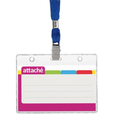 Держатель для бэйджа/ID-карты горизонтальный 113х70мм Attache на синем шнуре 1/40см