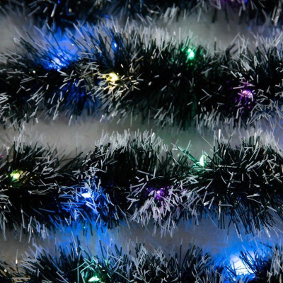 Электрогирлянда  1.0м 'Мишура' 22 разноцветных LED ламп d-7см зеленая на батарейках