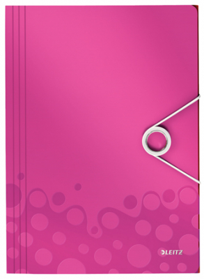 Папка с резиновой застежкой пластиковая A4 до 150л с 3 клапанами Leitz PP WOW розовая