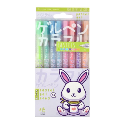 Ручки гелевые BrunoVisconti®  8цв 0.8мм 'UniWrite' Pastels 'Kawaii animals' в пластиковой коробке