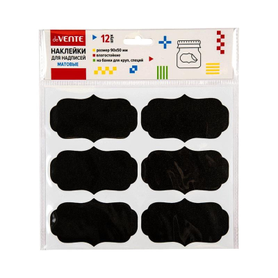 Наклейки пластиковые для мелков и маркеров deVENTE фигурные  90х50мм 12шт матовые черные