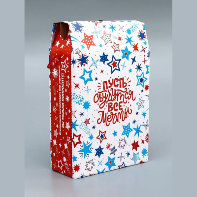 Коробка подарочная новогодняя прямоугольная 34х22х10см 'Звездная сумка'