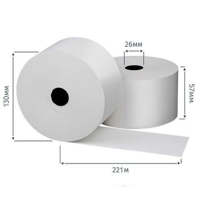 Ролик для касс и калькуляторов термобумага 57х130х26мм 221м  55г/м²