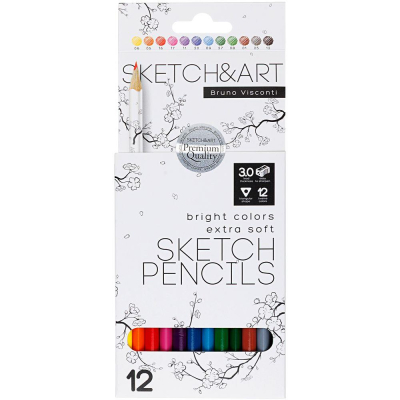 Карандаши художественные BrunoVisconti® 'Sketch&Art' трехгранный корпус&nbsp;&nbsp;12цв в картонной коробке-подставке