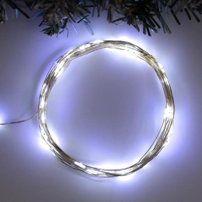 Электрогирлянда  5.0м Нить Роса 50 белых LED ламп серебристый провод USB