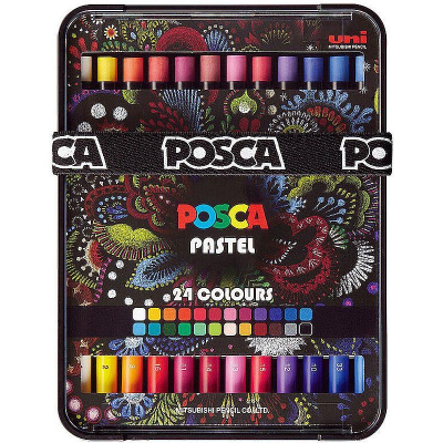 Пастель восковая Uni Posca Pastel 24цв d-7.2мм 119мм в пластиковом боксе