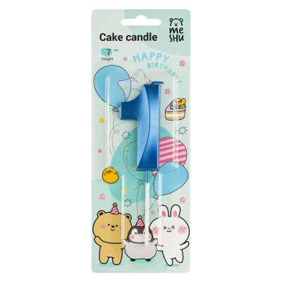 Свеча-цифра MESHU '1' 7см голубая в блистере