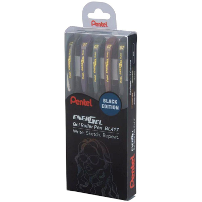 Ручки гелевые Pentel&nbsp;&nbsp;5цв 0.7мм 'EnerGel' черный рифленый корпус в пластиковой коробке